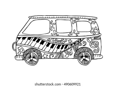 Retro a mini van with music ornament.