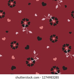 Retro mini yellow heart create a beautiful flowers blowing in the wind seamless pattern in vector design for fashion,wallpaper,web,fabric and all prints on maroon background color