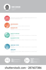 Retro Minimal CV - Vector Illustration -  Resume Template - Simple Design with Photo - Title Icons Version