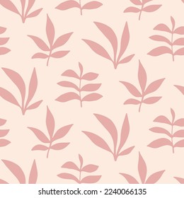 Retro Minimal Foliage Seamless Pattern. Elegant vintage branches shapes endless botanical background. Mid Century Modern Leaves Print