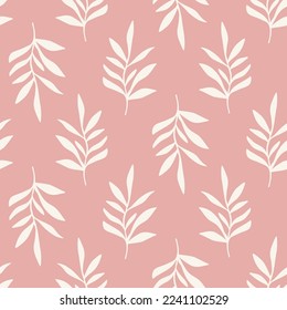Retro Minimal Foliage Seamless Pattern. Elegant vintage branches shapes endless botanical background. Mid Century Modern Leaves Print