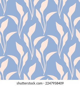 Retro Minimal Foliage Seamless Pattern. Elegant vintage branches shapes endless botanical background. Mid Century Modern Leaves Print