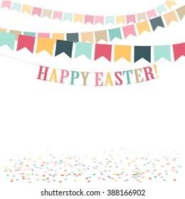 Retro minimal Happy Easter Day cute flat illustration. Background for greeting card, ad, promotion, poster. Copy space