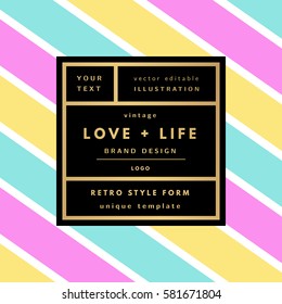 Retro minimal logo in frame striped geometric background.Trend layout, art print.