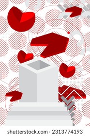Afiche geométrico abstracto retro mínimo rojo y blanco. Plantilla de formas gráficas geométricas ocupadas de vintage.