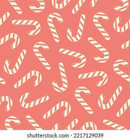 Retro minimal seamless pattern with christmas sweets on a red background. Monochrome print. Trendy vector illustration in style 60s, 70s