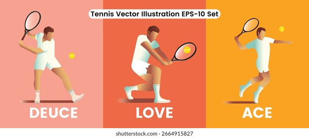 Ilustraciones vectoriales de jugador de tenis minimalistas retro Antiguas Sports Athlete Ilustración Diseño