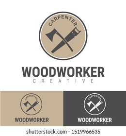 Retro minimalist carpenter, repairs, craftsman logo vector illustration isolated on white and black background. Carpenter logo for architecture, craftsman, and professional wood working.