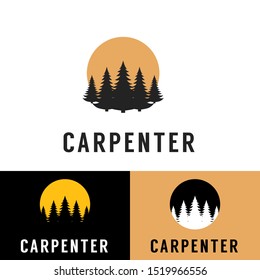 Retro minimalist carpenter, repairs, craftsman logo vector illustration isolated on white and black background. Carpenter logo for architecture, craftsman, and professional wood working.