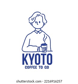 Retro Minimalist Line Art Mascot Coffee Shop with Japanese style Logo