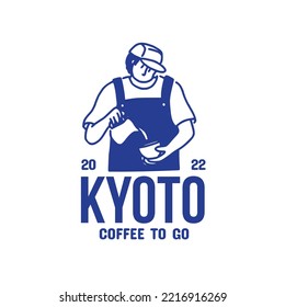 Retro Minimalist Line Art Mascot Coffee Shop with Japanese style Logo