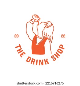 Retro Minimalist Line Art Mascot Coffee Shop with Japanese style Logo