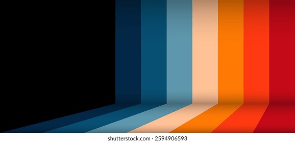 Retro minimalist vector graphic with stripes in different colors. vertical lines. simple vector graphics. retro style of 1970s or 1980s design. Black background.