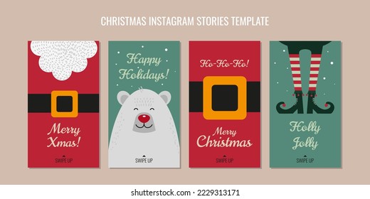 retro minimalistic flat christmas designs for instagram santa sash beard and santa sash polar bear and elf legs in striped stockings and shoes