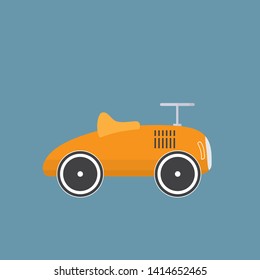Retro minimalistic ride on toy car vector illustration. Foot to floor ride by car for toddlers 