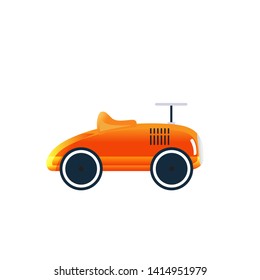 Retro minimalistic ride on toy car gradient vector illustration. Foot to floor ride by car for toddlers on white background