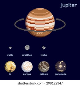 Retro minimalistic set of Jupiter and moons (EPS10); jpg version also available