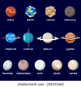 Retro minimalistic set of planets in the solar system (EPS10); jpg version also available