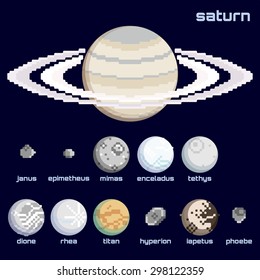 Retro minimalistic set of Saturn and moons (EPS10); jpg version also available