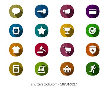 Retro mobile Icon Set for online shopping with long shadow