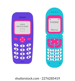 Retro mobile phone. Cartoon vector illustration.