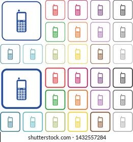 Retro mobile phone color flat icons in rounded square frames. Thin and thick versions included.