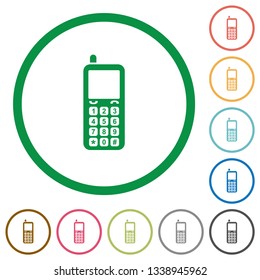 Retro mobile phone flat color icons in round outlines on white background