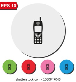 Retro mobile phone flat round colorful vector icon.