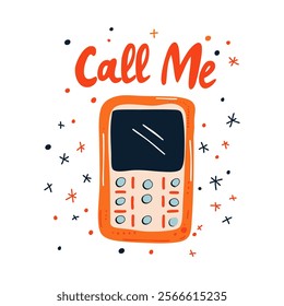 Retro Mobile Phone Illustration with Call Me Text