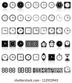 Retro and modern clock collection with reflection Vector