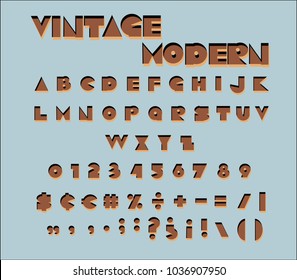 Retro modern font. Alphabet numbers and symbols