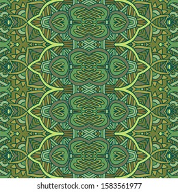Retro modern geometric seamless vector pattern. Vintage green abstract ornamental texture.