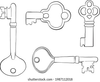 Claves de casa retro y moderna, ilustraciones vectoriales para invitaciones, tejidos, textiles, ropa de cama, carteles, impresiones, pancartas