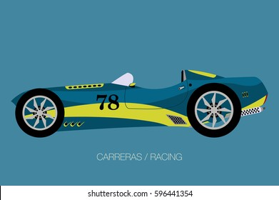 retro modern racing car, vector, side view of car, automobile, motor vehicle
