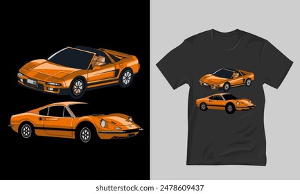Retro and Modern Sports Car T-Shirt, blending the charm of retro aesthetics with the allure of modern engineering