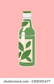 Retro mojito drink concept. Refreshing drink for hot weather and summer season. Cocktail or tasty liquid. Poster or banner for website. Cartoon flat vector illustration isolated on pink background