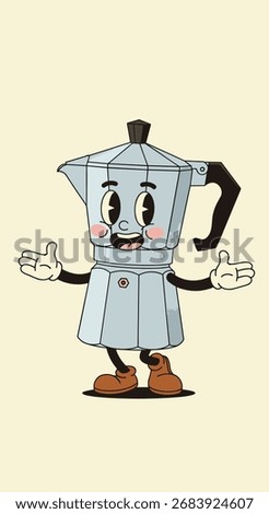 Retro Moka Pot Character With Open Arms Welcoming Coffee Lovers