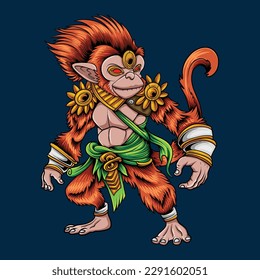 Retro Monkey Warrior Character Cartoon