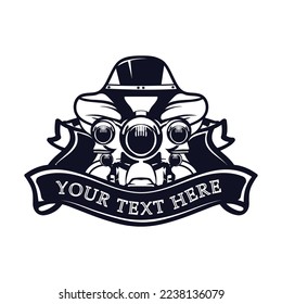 Retro monochrome motorcycle logo graphics. T-Shirt Vector illustration.