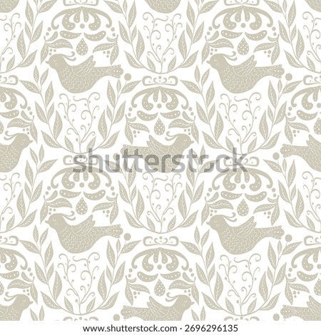Retro monochrome seamless pattern with floral elements and birds for wallpaper, textile prints, backgrounds, wrapping paper, etc. EPS 10