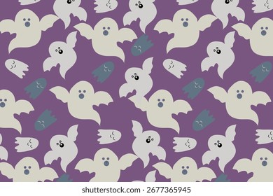 Retro Monochrome style seamless pattern featuring Halloween elements, perfect for fabric, gift wrap, packaging, wallpapers, invitations, digital background