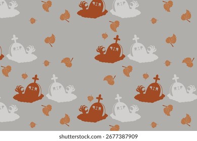 Retro Monochrome style seamless pattern featuring Halloween elements, perfect for fabric, gift wrap, packaging, wallpapers, invitations, digital background