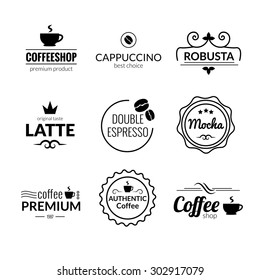 Retro monochrome Vintage Coffee Labels Logo design vector typography lettering inspiration templates. Retro elements, business signs, badges, logos, label, stamps and symbols.