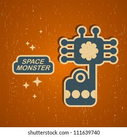  Retro monster. Vintage robot illustration in vector.