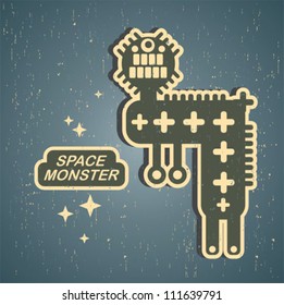  Retro monster. Vintage robot illustration in vector.
