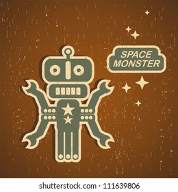  Retro monster. Vintage robot illustration in vector.