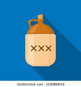 Retro Moonshine Jug Flat Icon Long Shadow Vector Illustration.