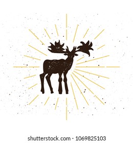 Retro moose silhouette logo. Wild deer sign and vintage logotype. Forest icon. Nature symbol. Vector