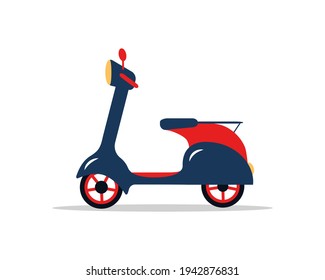 Retro moped. Delivery scooter. Modern electric transport. Environmentally friendly alternative vehicles. Vector illustration in flat cartoon style.