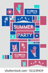 Retro Mosaic Summer Poster - Vector Illustration